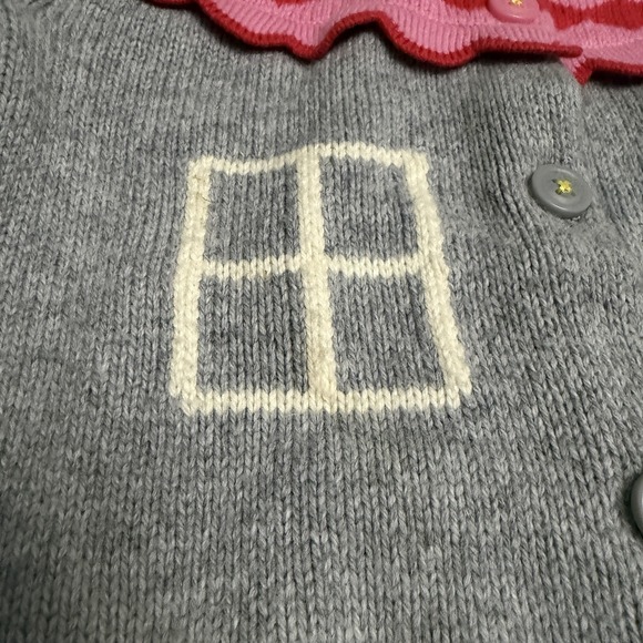 Mini Boden Girls Sz 6-7 Cardigan Sweater Fun House Cottage Grey Pink Green READ - Picture 5 of 10